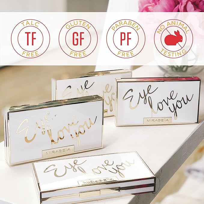 Mirabella Eye Love You Neutral Shimmer Eyeshadow Palette - Makeup Palette w/Ultra Pigmented Pressed Powders, Creamy Matte & Shimmer Cool Toned Eyeshadow Palette - Seduction-Velvo Beauty