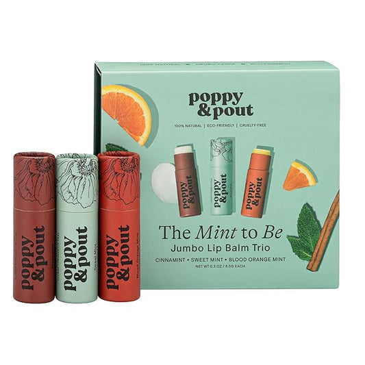 Jumbo Lip Balm Gift Set (3-Pack, Minty Flavors) | Poppy & Pout All Natural Lip Balms & Moisturizers | Hydrates with Beeswax, Vitamin E, Organic Coconut Oil | Cruelty-Free | Recyclable Cardboard Tube-Velvo Beauty