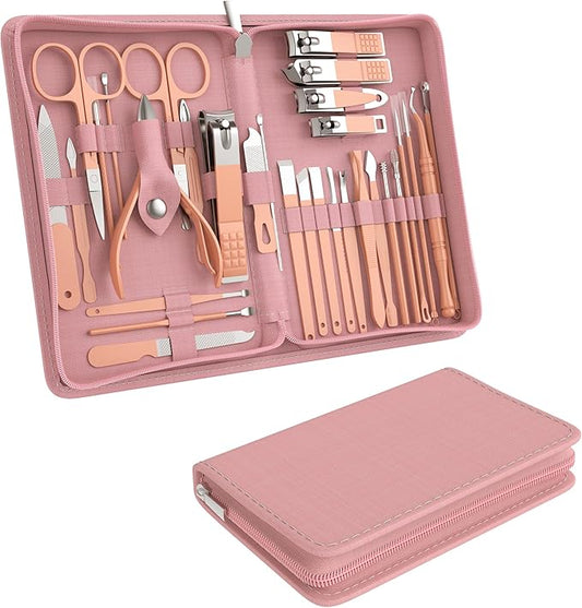 Manicure Set Personal Care, Nail Clipper Kit, Professional Nail Clipper Pedicure Set, Nail Tools with Luxurious Travel Case, Gifts for Men Women Family Friend, 31 Pieces (Pink)-Velvo Beauty
