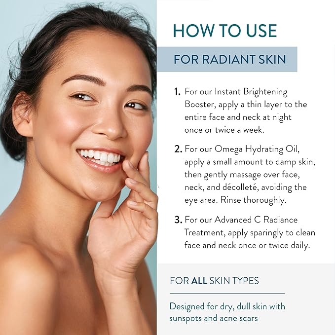 Lancer Skincare Bright & Radiant 3-Piece Set with Instant Brightening Booster, Omega Hydrating Oil, and Advanced C Radiance Treatment for Glowing Skin-Velvo Beauty