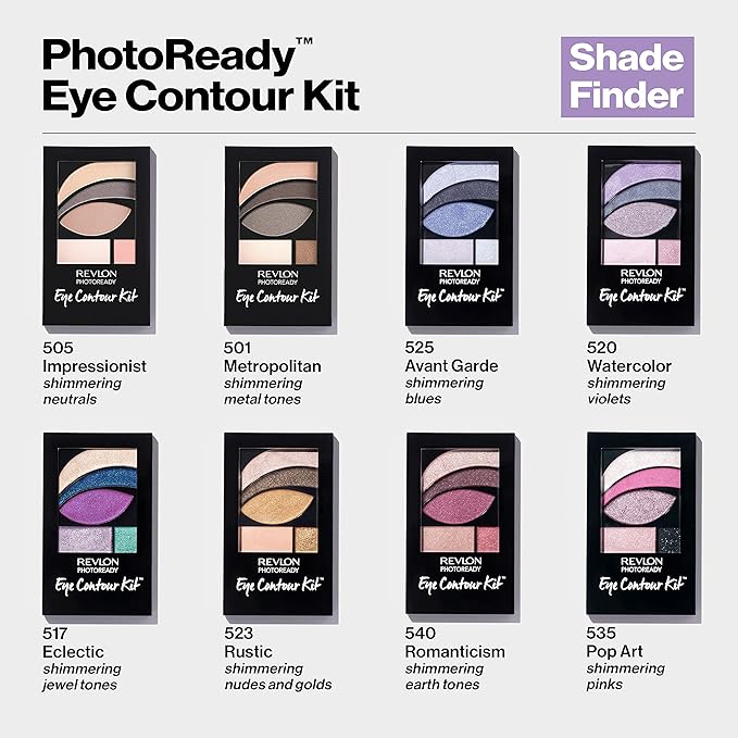 REVLON PhotoReady Eye Contour Kit, Eyeshadow Palette with 5 Wet/Dry Shades & Double-Ended Brush Applicator, Watercolors (520), 0.1oz-Velvo Beauty