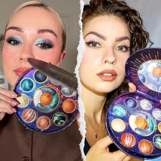 Galactic Assemble Eyeshadow Palette 14 Colors Glitter Shimmer Metallic Eye Shadow Pallet Blue Galaxy Eye Makeup Palettes Create Space-like Eyes Make up Orange Gifts for Women Girls-Velvo Beauty