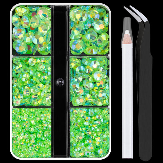 Resin Rhinestones Crafting, 2/3/4/5/6mm Flatback Jelly Rhinestones, 1 Box Transparent Grass Green AB Non Hotfix Crystal Gems for Bedazzling Crafts Mugs Tumblers Clothes Makeup Nail-Velvo Beauty