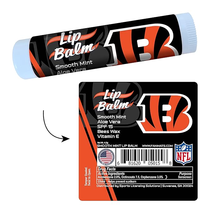 FANMATS 34633 Cincinnati Bengals Smooth Mint SPF 15 Lip Balm-Velvo Beauty