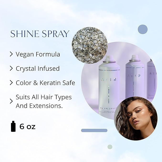 AIIR Shine Spray -Smoothing Spray for Glossy Sleek Hair, Humidity and Frizz Shield Spray, Gloss Spray, Lightweight Spray Coats and Protects Hair, Enhance Shine & Color with Reflect, 6 oz-Velvo Beauty