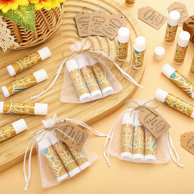 Demissle 50 Pcs Baby Shower Lip Balm Gift Set with 100 Pcs Organza Bags Baby Shower Party Favor for Guest Thank You Tag Rope Baby Shower Party Decoration Gender Reveal Souvenirs(Colorful Stripes)-Velvo Beauty