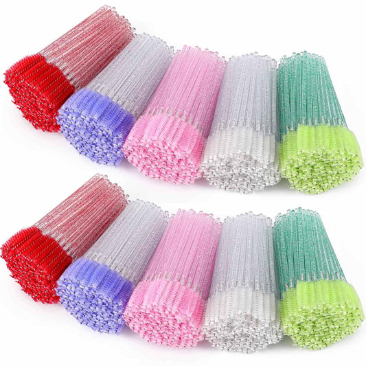 1000 Disposable Mascara Wands Eyelash Brushes Spoolies for Eyebrow Eye Lash Extension Crystal Multicolor-Velvo Beauty