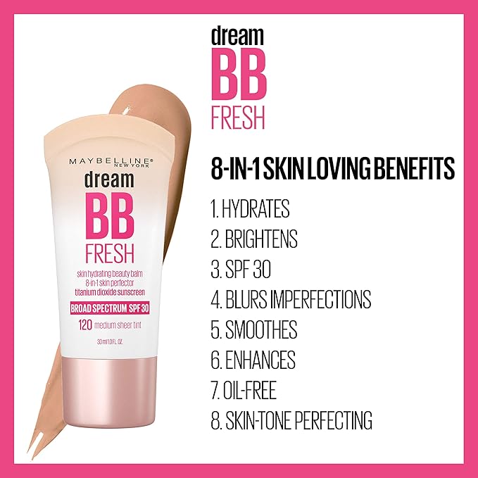 Maybelline Dream Fresh Skin Hydrating BB Cream, 8-in-1 Skin Perfecting Beauty Balm With Broad Spectrum Spf 30, Sheer Tint Coverage, Oil-Free, Deep, 1 Fl Oz-Velvo Beauty