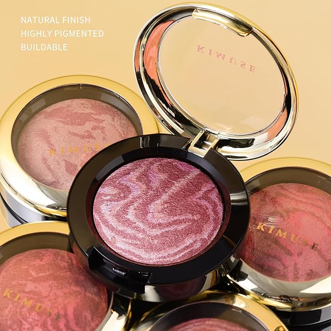 KIMUSE Baked Blush, Lighting Glow Marbleized Blush Powder Blush, Contour & Highlight Face for a Creamy Lightweight Natural Finish-Velvo Beauty