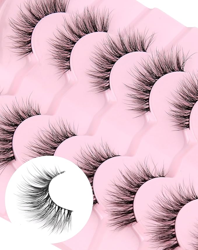 Eyelashes Natural Look Strip Lashes Wispy Natural Mink Lashes Volume Lash Fluffy Fake Eyelashes C Curl False Lashes Thick Eyelashes 7 Pairs-Velvo Beauty