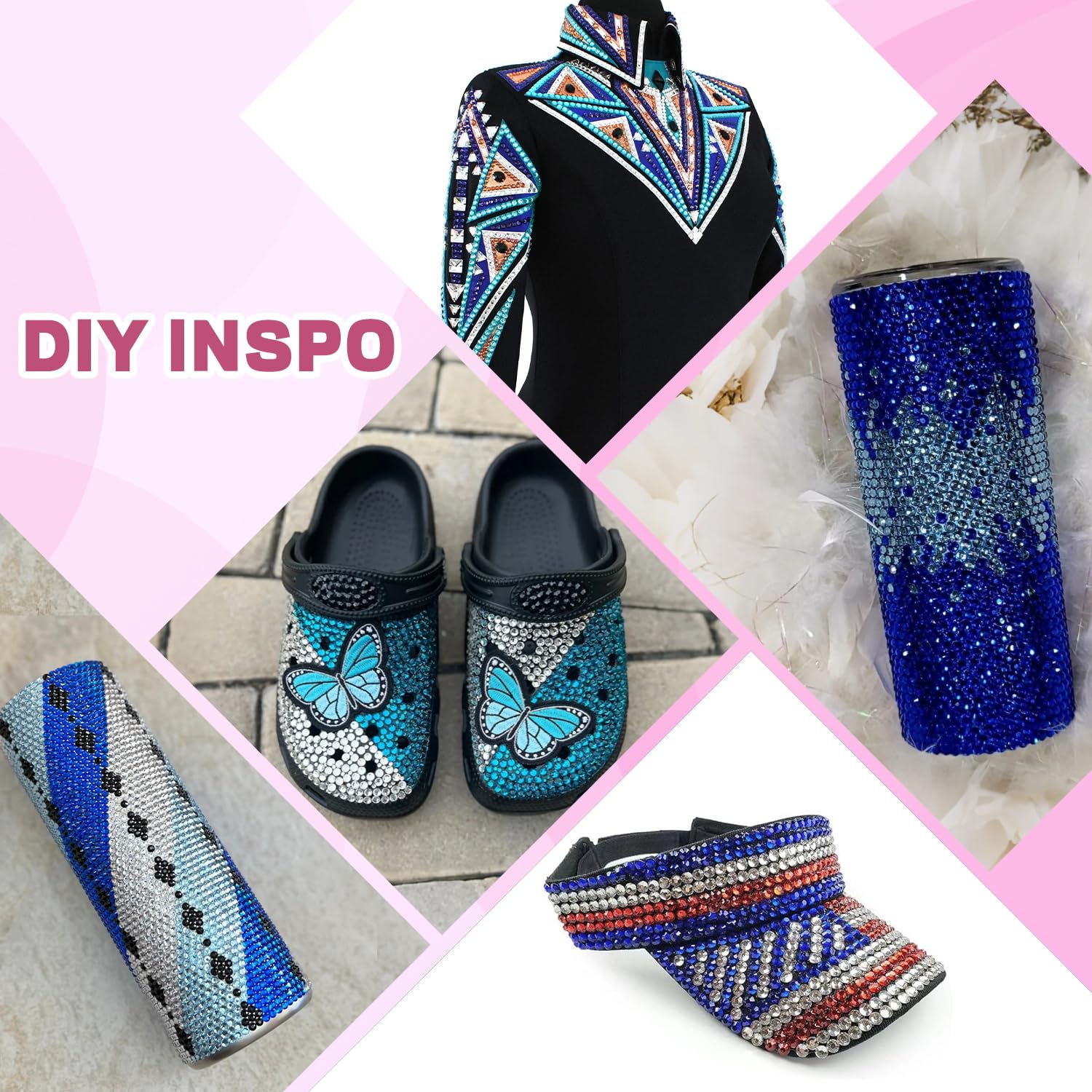 20000Pcs Blue Rhinestones for Bedazzling with 1Pcs B7000 Jewelry Glue, Resin Rhinestones for Crafting Crafts DIY, Bedazzler Kit Gems for Clothing Shoes Tumblers Nail Art Assorted Size 3/4/5/6mm-Velvo Beauty