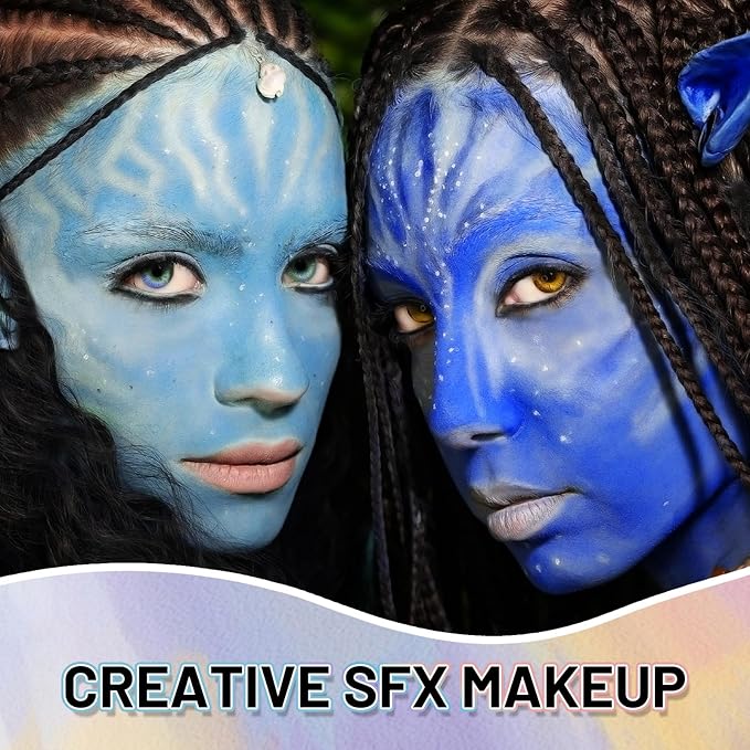 Blue Water Based Face Body Paint, 2.37 OZ Large Tube Full Coverage Face Paint for Avatar Smurfs Mermaid Cosplay Makeup, Washable Royal Blue Body Painting Cream for Adult Halloween SFX Makeup-Velvo Beauty