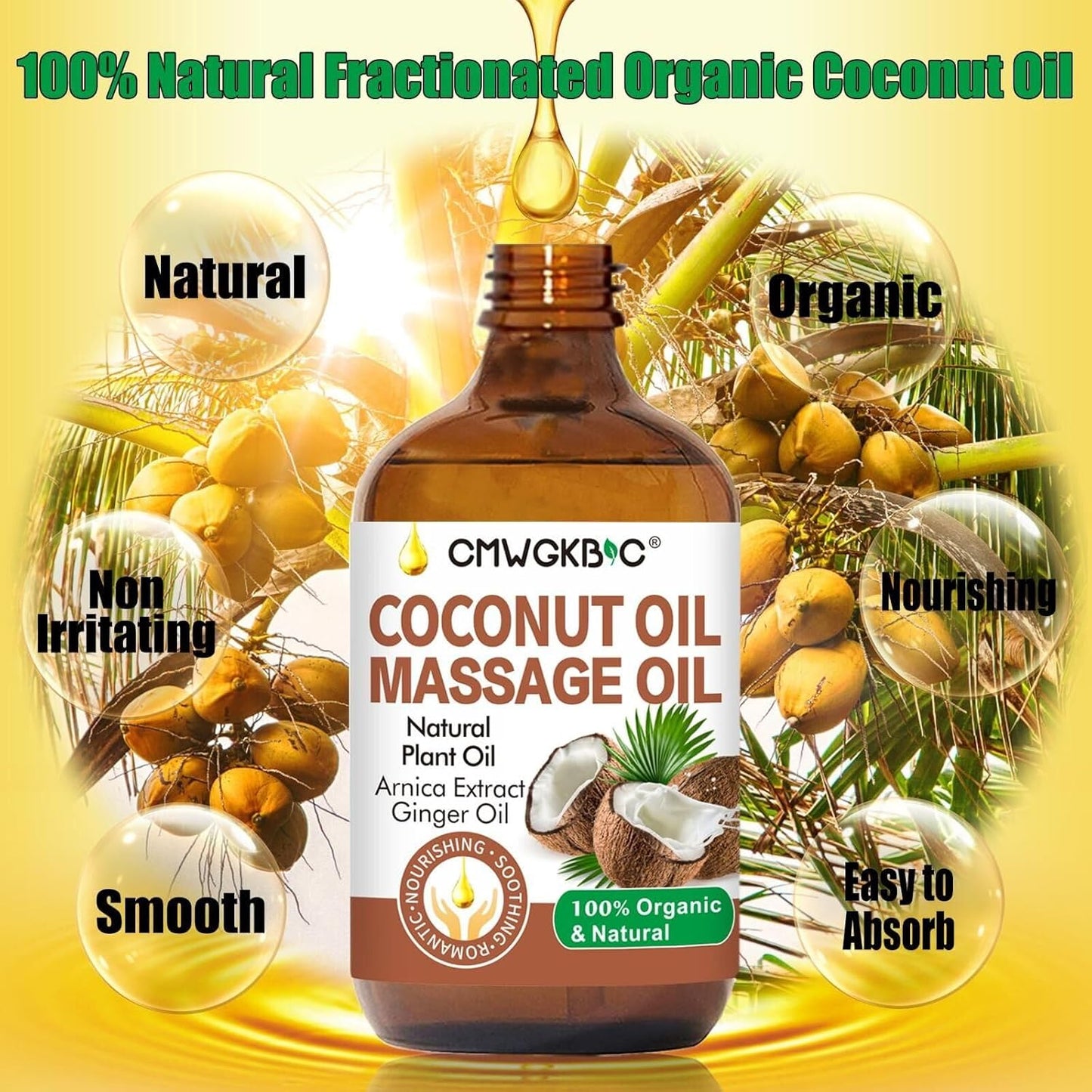 Coconut Oil Massage Oil for Massage Therapy- Relaxing Massage Oil,Carrier Oil for Essential Oils,Non-Greasy Coconut Oil for Skin and Hair,Massage Oils for Date Night Spa Body Oil for Women Men-Velvo Beauty