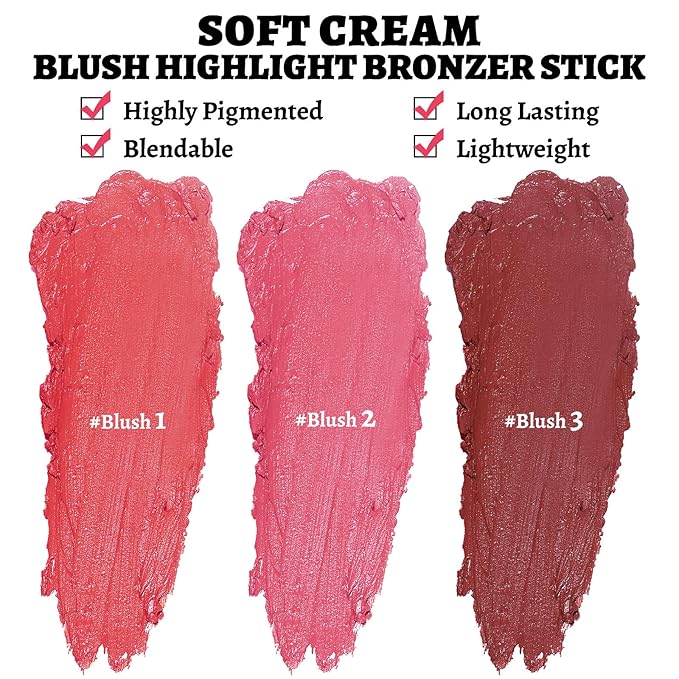 Face Stick Trio 3Pcs Multi-Use Makeup Blush Sticks, Buildable Blendable Lightweight Cream Blush Stick for Cheeks Make Up For Women 3-in-1 Blusher and Lip Makeup Sticks (04)-Velvo Beauty
