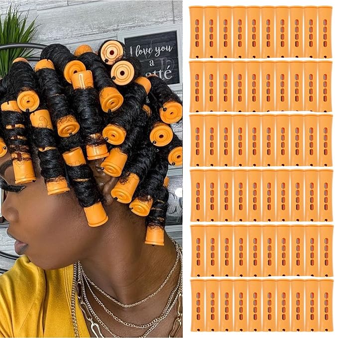 60pcs Perm Rods Set for Natural Hair Cold Wave Rods Hair Rollers for Women's Long Medium short Hair Curler Styling DIY Hairdressing Tools（Orange）-Velvo Beauty
