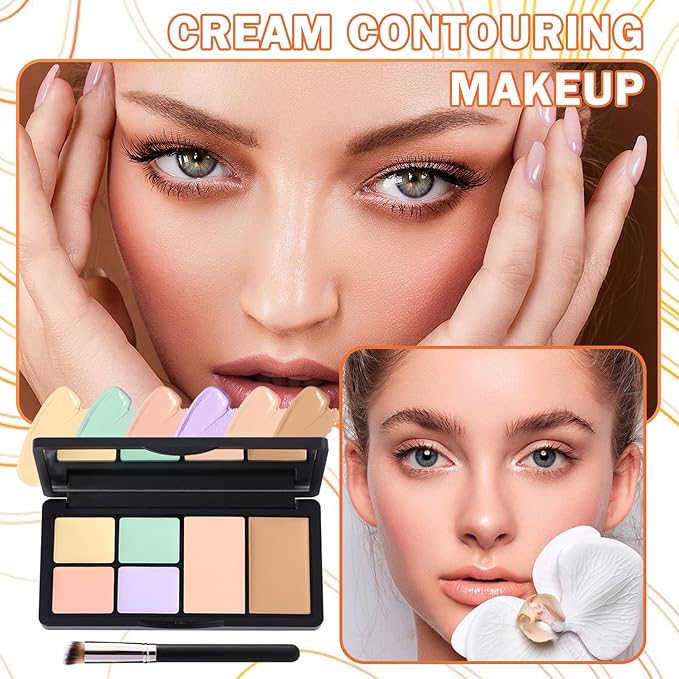 6 Colors Correcting Concealer Palette,Contouring Highlighting Concealer Palette Makeup Kit with Brush,Foundation Makeup Cream Contour Palette for Conceals Dark Circles,Blemish(01#)-Velvo Beauty
