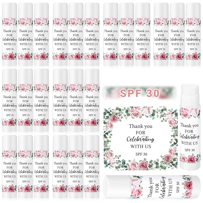 24 Pcs SPF 30 Lip Balm Bulk for Summer Wedding Baby Shower 4th of July Party Sunscreen Lip Balm Sticks Outdoor Travel Sunscreen Care Lip Balm for Thank You Gifts Party Supplies (Floral)-Velvo Beauty