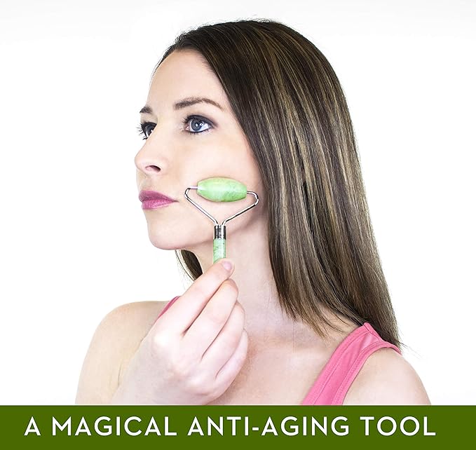 kimkoo Jade Roller and Gua Sha for Face-3 in 1 Kit with Facial Massager Tool,100% Real Natural Jade Stone Anti Aging,Face Beauty Set for Eye Anti-Wrinkle-Velvo Beauty