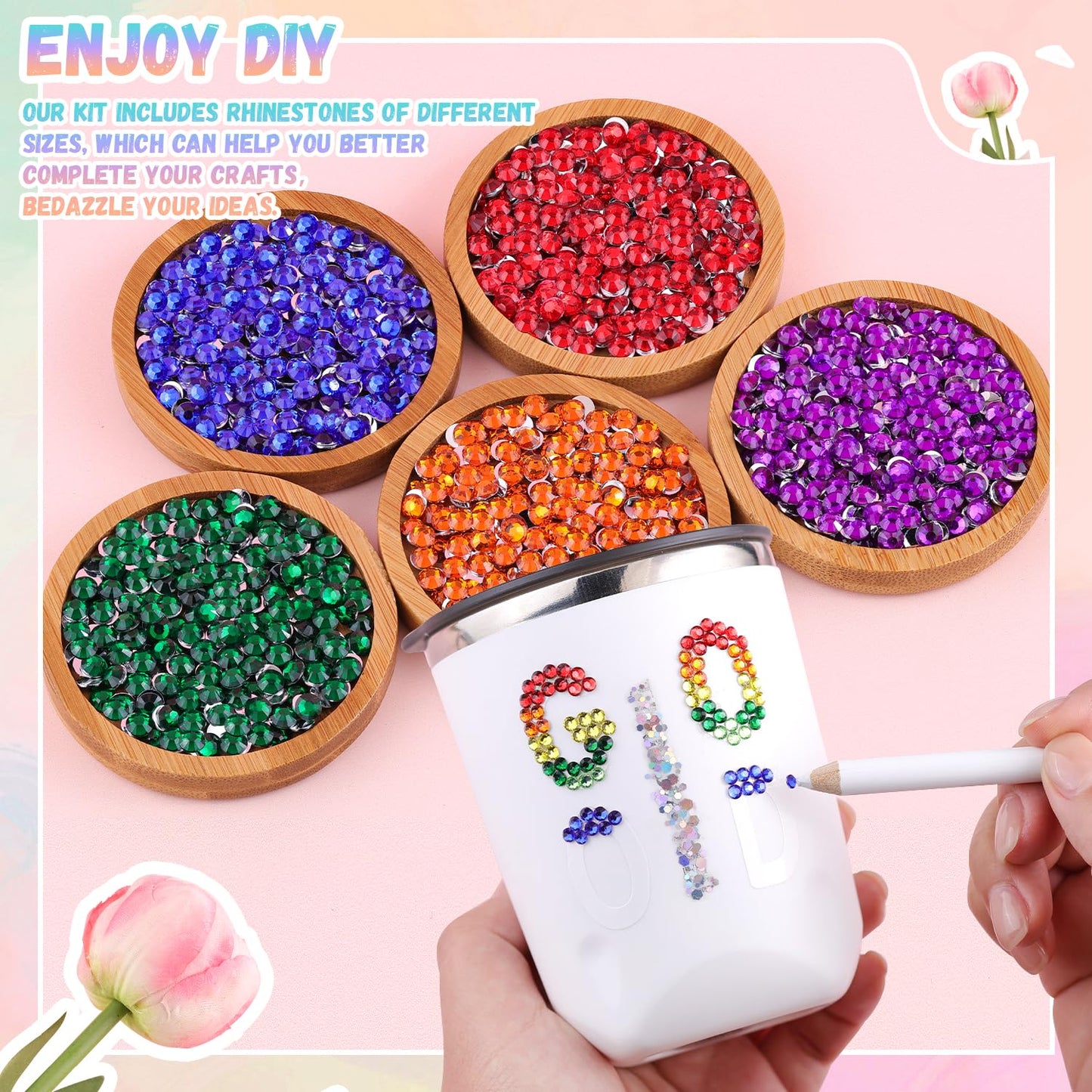 6600Pcs Resin Rhinestones with 3Pcs B7000 Jewelry Glue for Crafting, Multicolors 5mm Non Hotfix Flatback Gems, Bedazzling Crystal for DIY Crafts Clothing Tumblers Mugs Shoes Fabric Decor Nail Art-Velvo Beauty