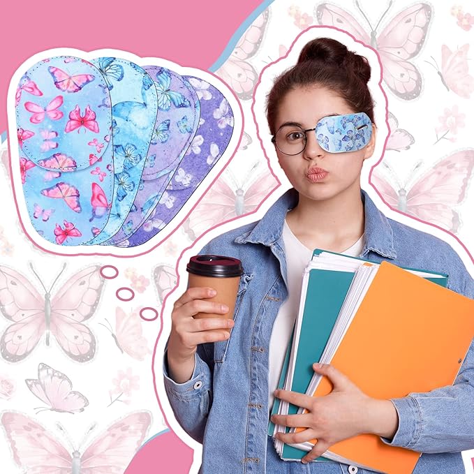 Newcotte 12 Pcs Eye Patch for Kids Girls Boys Reusable Eye Patch for Glasses over the Lens Colorful Eye Patch Toddler Eye Patch Adorable Kids Eye Patches Assorted Eye Patch Cover (Butterfly)-Velvo Beauty