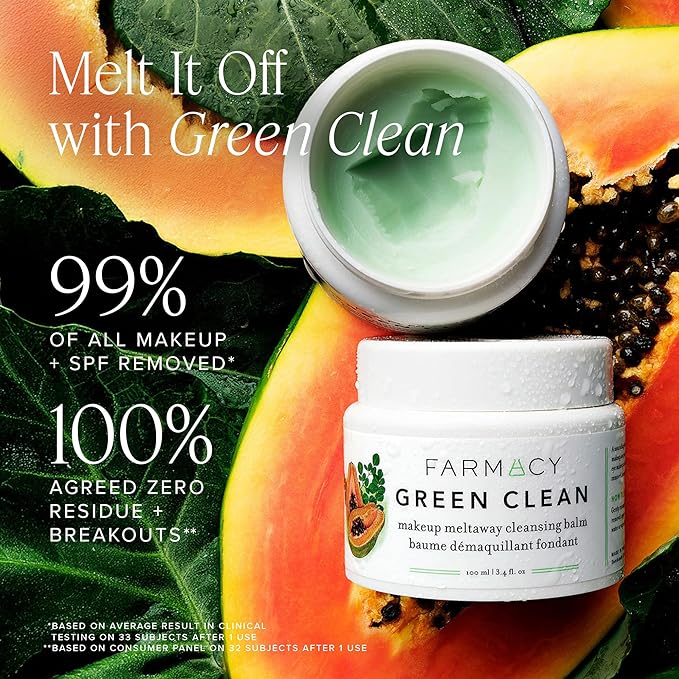 Farmacy Makeup Remover Cleansing Balm - Green Clean Waterproof Makeup Remover + Oil Based Cleanser - Gentle Exfoliating Double Cleanser - Melts From Balm to Milky Lather (12ml)-Velvo Beauty