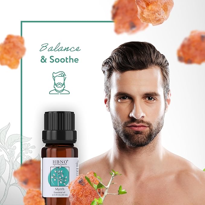 HBNO Myrrh Essential Oil - 1/3 oz (10 ml) Travel Size - Natural Myrrh Oil - Perfect for Cleaning, Aromatherapy, DIY, Soap and Diffuser - Myrrh Essential Oils-Velvo Beauty