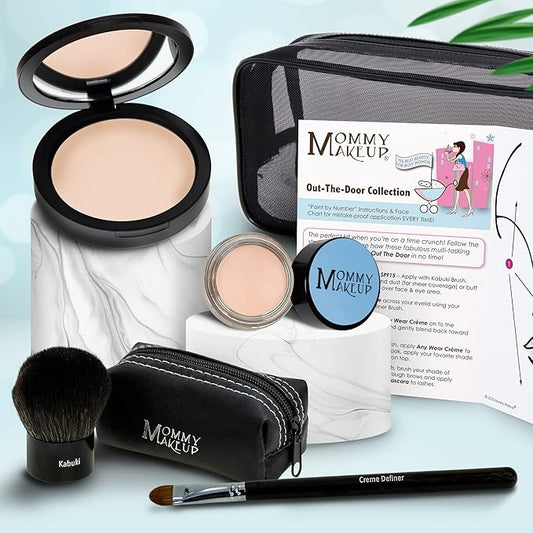 Out The Door Collection | Talc-free 5-piece Mineral Makeup Set | CUDDLE (Light/Medium) - For light to medium complexions + BRIGHTEN UP - A Warm Matte Cream-Velvo Beauty