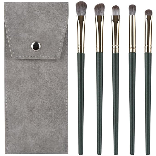 Eyeshadow Makeup Brushes Set with Case 5 PCS Soft Synthetic Hairs Eye Makeup Brushes for Blending Eyebrow Eyeliner Eyeshadow （Green）-Velvo Beauty