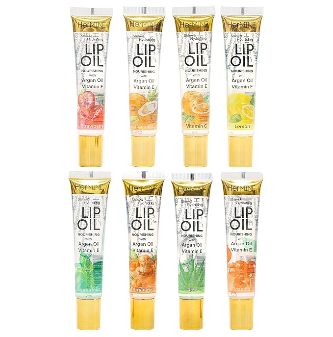 HerMINE Hydrating Lip Oil with Argan oil & Vitamin E Clear Long Lasting Nourishing Lip Oils Moisturizing Gel Multi-Packs Softening Clear Oil-Velvo Beauty