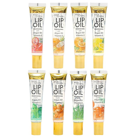 HerMINE Hydrating Lip Oil with Argan oil & Vitamin E Clear Long Lasting Nourishing Lip Oils Moisturizing Gel Multi-Packs Softening Clear Oil-Velvo Beauty