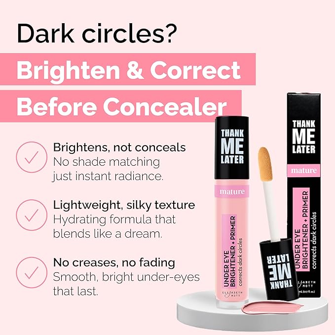 Elizabeth Mott Thank Me Later Under Eye Brightener & Primer – Hydrating Color Corrector for Dark Circles – Lightweight Concealer Base for Mature Skin, Light Shade 5ml-Velvo Beauty