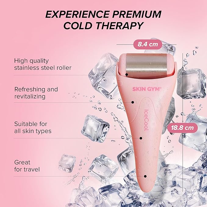 SKIN GYM IceCool Ice Roller, Stainless Steel Cryo Facial Tool for Puffiness and Redness Relief-Velvo Beauty