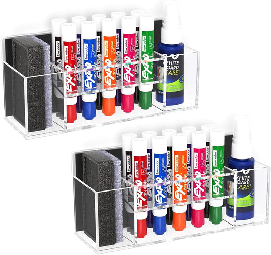 HBlife 2 Pcs Acrylic Magnetic Dry Erase Marker Holder for Whiteboard, Wall Mount 10 Slots Magnet Pen Pencil Holder for Fridge Refrigerator, Locker Organizer Accessories for Classroom Office, Clear-Velvo Beauty
