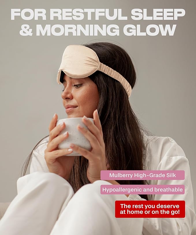 SUNDAYSILKS™ Exclusive Mulberry Silk Sleep Mask | Soft Eye Covers, Blackout Sleeping Mask for Women & Men | Silk Eye Mask for Sleep, Travel, and Relaxation | Antifaz para Dormir [Nude Champagne]-Velvo Beauty