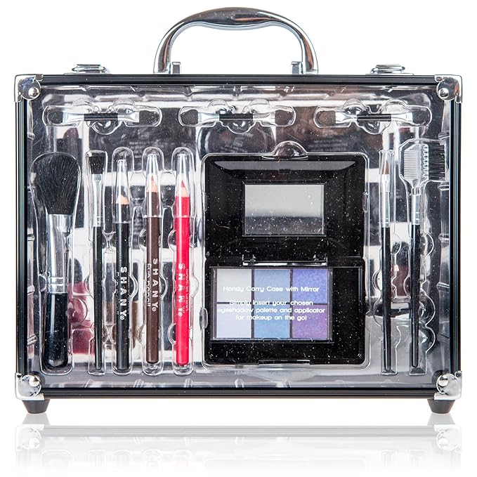 SHANY Carry All Trunk Makeup Train Case with Re-usable Aluminum Makeup Storage Case. Non Toxic Color Make up Set with Eye palettes, Blushes,Makeup Powders, Manicure, Pedicure and Makeup Brushes.-Velvo Beauty