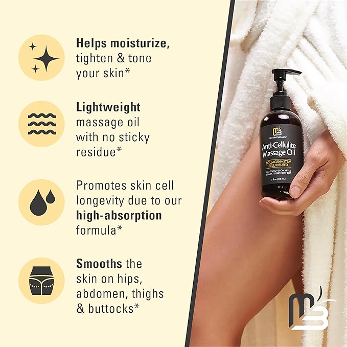 M3 Naturals Firming Body Massage Oil with Collagen & Stem Cell – Helps Smooth The Appearance of Cellulite & Improve Skin Texture – Refreshing Aromatherapy Body Oil for Legs & Full Body – 8 Fl Oz-Velvo Beauty