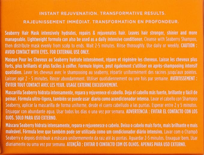 Obliphica Seaberry Hair Mask - Deep Conditioning Hydrating Treatment for Dry and Damaged Hair - Fine, Frizzy, and Color-Treated Hair - 8.5 Ounce (Pack of 1)-Velvo Beauty