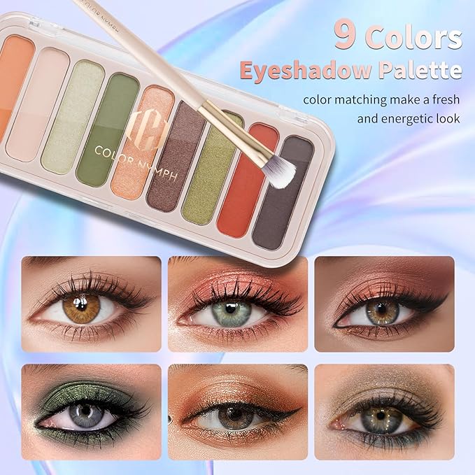 Color Nymph Teen Girls Makeup Kits, All In One Makeup kit For Girls Makeup For Teen Girls with Sequin Bag Packed Individually 9 Colors Eyeshadow Liquid Blush Lip gloss Mascara -Orange Green-Velvo Beauty