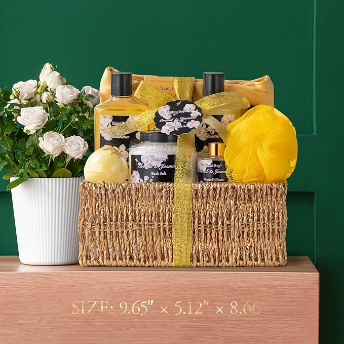Mother's Day Gift for Mom Bath and Body Gift Basket Orchid & Jasmine Spa Gift Baskets for Women Fragrant Body Lotions, Bath Bomb, Home Spa Gift Basket Rich in Jojoba oil & Shea Butter, Bath Kit Sets-Velvo Beauty