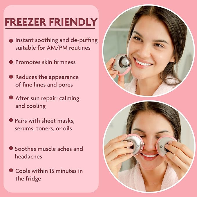 Cryo-Infused Ice Roller for Face Women Pack of 2 - Ergonomic Facial Ice Roller for Eyes, Cheeks, Nose, Mouth, Neck - Travel Freezer Face Depuffer Massager - Skincare Beauty Ice Globes for Face-Velvo Beauty