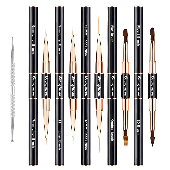 Nail Art Bushes Set, Professional 5Pcs Double-Ended Nail Brush Kit for Details, Long Lines, Ombre & 3D Design-Perfect for DIY Manicures & Salons (Black)-Velvo Beauty