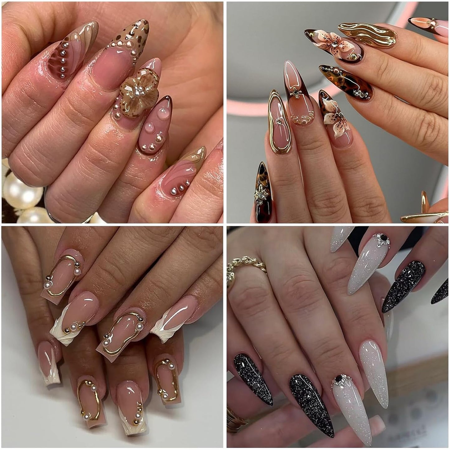 Nail Art Pearls with Glue Gel Flatback Brown Black 4 Colors Nail Charms Pearls Mixed Size 0.03-0.18in Nails Gems Pearl Accessories for Women Nails Design Decoration-Velvo Beauty