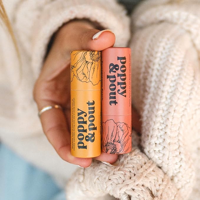 Poppy & Pout Pomegranate Peach Jumbo Lip Balm | All Natural Lip Balms & Moisturizers | Hydrates with Beeswax, Vitamin E, Organic Coconut Oil | Cruelty-Free | Lip Balm in Recyclable Cardboard Tube-Velvo Beauty