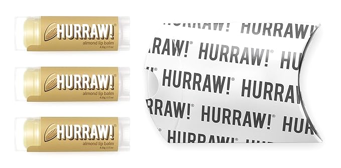 Hurraw! Almond Lip Balm, 3 Pack: Organic, Certified Vegan, Cruelty and Gluten Free. Non-GMO, 100% Natural Ingredients. Bee, Shea, Soy and Palm Free. Made in USA-Velvo Beauty