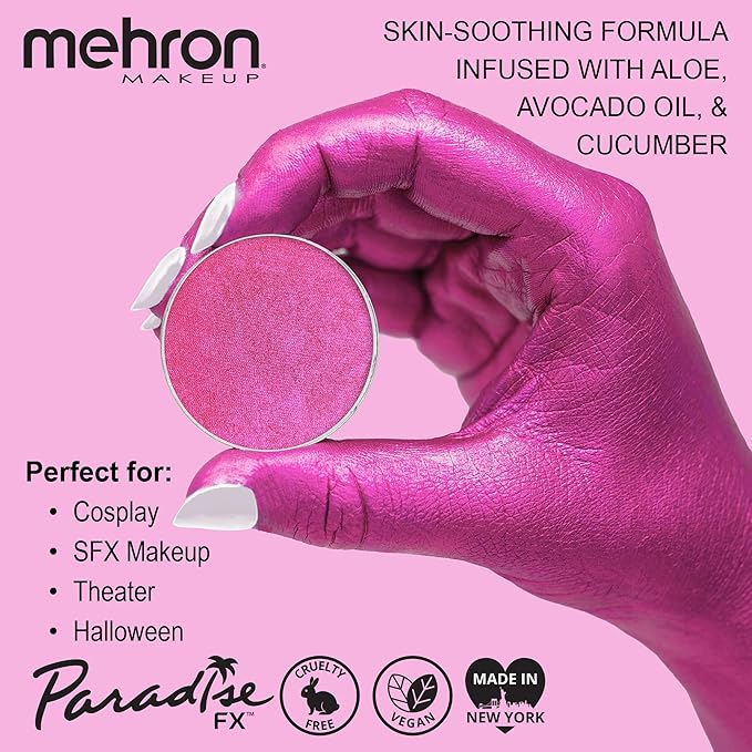 Mehron Makeup Paradise Makeup AQ Refill Size | Stage & Screen, Face & Body Painting, Cosplay, Halloween | Water Activated Face Paint, Body Paint, Cosplay Makeup .25 oz (7 ml) (Metallic Fuchsia)-Velvo Beauty