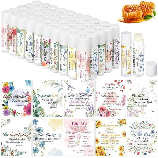 50 Pack Lip Balm Religious for Women Lip Balm with Scripture Bulk Sticks Christian Lip Balms Gifts Faith Bible Verse Scripture Inspirational Gift Party Favors Coworkers 10 Styles Floral-Velvo Beauty