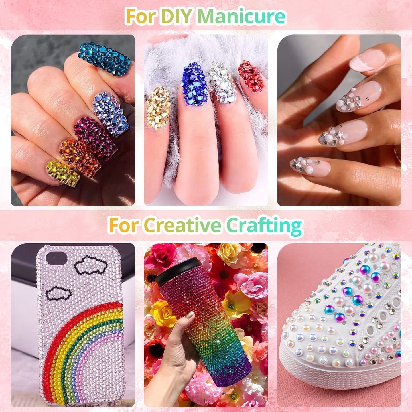 Colorful Flatback Face Gems and White AB Pearls for Makeup with Quick Dry Glue, Half Round Pearls Nail Art Rhinestones Glass Crystal Beads for Make-up Deco with Pickup Pencil + Tweezer-Velvo Beauty