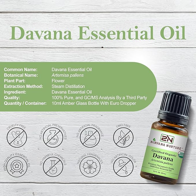 Davana Essential Oil USDA Certified Organic 100% Pure Premium Therapeutic Grade, Undiluted - Aromatherapy Diffuser for Calm and Relaxation, Skin Care, Hair Care-Velvo Beauty