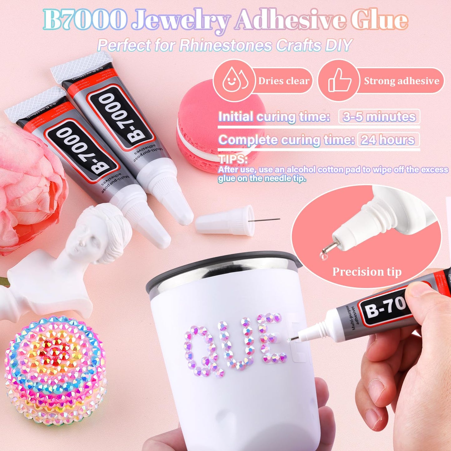 25000Pcs Resin Rhinestones with B7000 Jewelry Glue for Crafting, Lavender Purple AB 2-6mm Non Hotfix Flatback Gems, Bedazzling Crystal for DIY Crafts Clothing Tumblers Mugs Shoes Fabric Decor Nail Art-Velvo Beauty