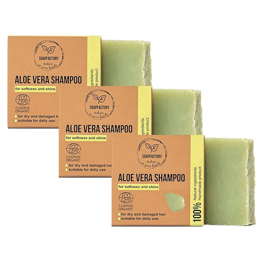 SoapFactory Organic Solid Shampoo Bar for thinning Hair, Hair Soap with Aloe Vera for Men and Women, 100% Natural, Vegan, Handmade, Plastic Free, 3 ounce (Pack of 3)-Velvo Beauty